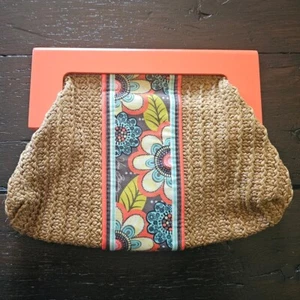NEW Vera Bradley Straw floral orange wood handle clutch purse | eBay, * - Picture 1 of 3