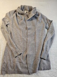LL Bean Gray Cashmere Open Front Longer Length Cardigan Size Small - Picture 1 of 8