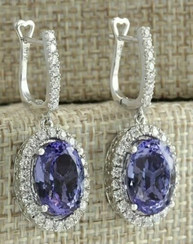 5.5 Ct Oval Simulated Diamond Blue Tanzanite Dangle Earrings 925 Sterling Silver - Image 1 of 4