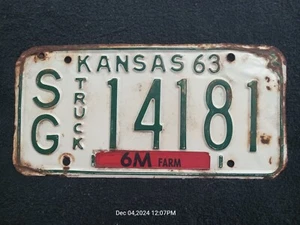 1963 Kansas License Plate Tag -  SG-14181 - Sedgewick County - Picture 1 of 2