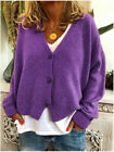 Womens Plain Knitted Coat Cardigan Ladies Button Loose Jumpers Sweater Plus Size