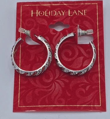 Brincos de argola listrados Pavê de Natal Holiday Lane novos com etiquetas - Imagem 1 de 4