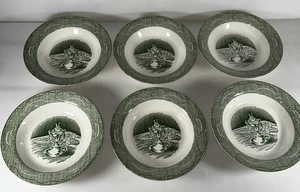 Antique Vtg Set Of 8 - Royal China The Old Curiosity Shop 8 1/2” Soup Bowl Green - Picture 1 of 9
