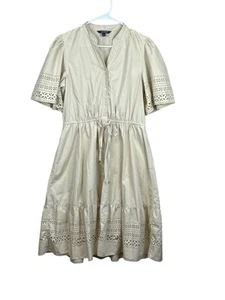 Ralph Lauren Women's Beige Laser-Cut Poplin Blouson A-Line Dress Size 12 - Picture 1 of 4