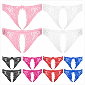 Men Thong Crotchless Panties Ruffled Briefs Open Crotch G-string Lace T-back - Picture 1 of 79