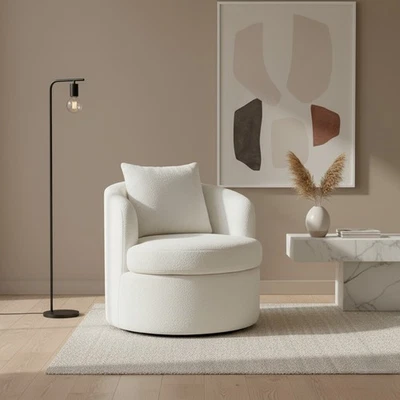 Levede Barrel Accent Chair Sofa Swivel Armchair Living Room Round Lounge White - image 1 of 4