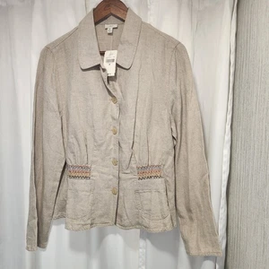 J. Jill Women's Linen Blazer NWT Cinched Flax Size Medium Embroidered - Picture 1 of 2