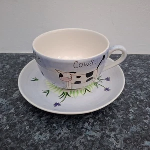 Whittard Of Chelsea Large Cows Cup & Saucer Hand Painted Calves Are Cute Cows - Picture 1 of 16