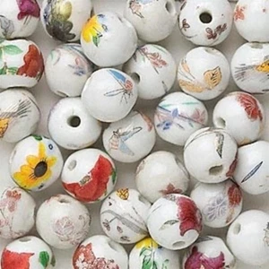 Handmade Mixed White 12mm Round Porcelain Ceramic Art Beads 10 pcs - Picture 1 of 1