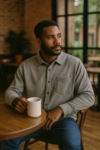 GIASONE Men’s Heather Gray Long Sleeve Button-Up Shirt | Soft Cotton Lyocell Ble - Picture 1 of 9