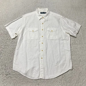 Polo Rlaph Lauren Linen Shirt Men 2XL XXL White RL Western Short Sleeve - Picture 1 of 15