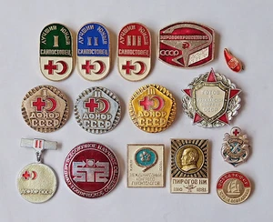 USSR Medical Badge vintage Lot 15x Soviet Sanitary defense Red Cross lapel pins - Picture 1 of 6