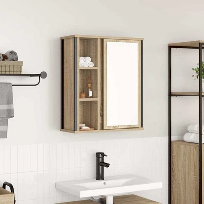 Mueble de Pared Baño Roble Sonoma 50x21x60 cm Unidad Espejo Madera y Acero Ingeniería Foto 1 de 4
