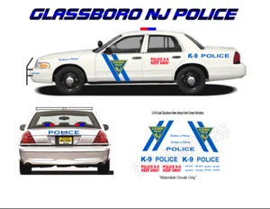 1/24 Scale Glassboro New Jersey PD Waterslide Decals For Motormax Ford Crown Vic - Picture 1 of 1