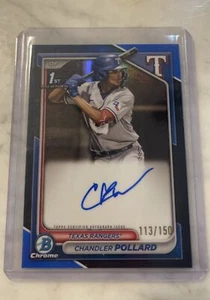 2024 Bowman Chandler Pollard cromato #CPA-CP Blu Lunar Glow Auto/150 Rangers - Foto 1 di 2