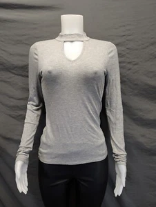 Hollister Sweater Womens Sz Lg Gray Ribbed Knit V Neck Keyhole Long Sleeves Y2K - Picture 1 of 19
