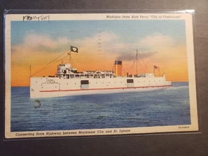Auto Ferry CITY of CHEBOYGAN Naval Cover 1941 Postcard St. IGNACE, MICHIGAN - Picture 1 of 2