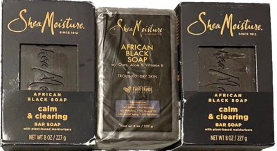 3 Упаковки ши влаги африканский черный бар мыло с маслом ши - 8 унций на бар - новый - Изображение 1 из 4