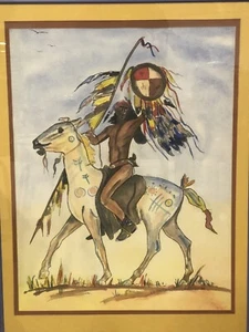 Carole Coffman Native American Warrior Original Kunst auf CM Fabbiano Baumwolle - Bild 1 von 9