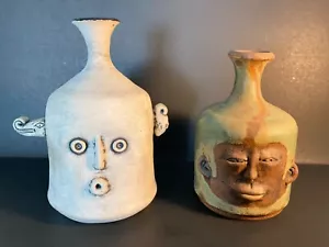 Due (2) stravaganti FOLK ART "FACE BROCKS" di Geoffrey Tjakra ~ firmate e datate (A) - Foto 1 di 15