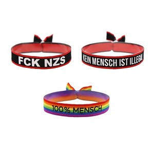 3er Pack 100% Mensch, FCK NZS, Kein Mensch ist illegal Armband LGBT Antifa Pride