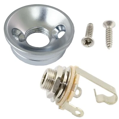 Electrosocket redondo retrofit Tele Jack cromado acetinado + Switchcraft #11 entrada 1/4" - Imagem 1 de 4
