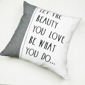 Rae Dunn Let The Beauty You Love Be What You Do Gingham Zippered Throw Pillow - Picture 1 of 1