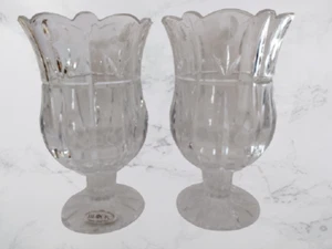 Block 24% Crystal Hurricane 7" Candle Holders Pedestal Tulip Garden Pattern - Picture 1 of 6