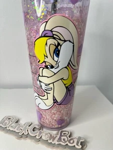 1 CUSTOM 24oz CLEAR DOUBLE WALL CUP TUMBLER STARBUCKS LOLA BUNNY RHINESTONE LID - Picture 1 of 12
