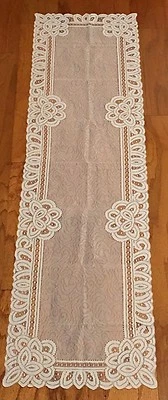 Heritage Lace Rectangular White Sheer Battenburg Design 14 x 54 Runner (121) - Image 1 of 3