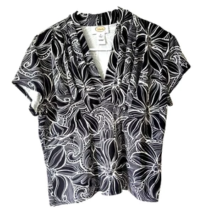 Vintage Talbots Pullover Top Shirt Women's Size Small Black White Paisley V-Neck - Picture 1 of 6