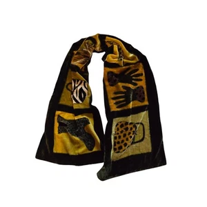 Vtg RedFish Designs? Velvet Art Scarf Shawl 14"x60" Artsy Art-to-wear Lagenlook - Picture 1 of 6