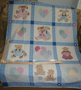Teddy Bears and Hearts Patchwork Blocks Panel Fabric Panel Fast Shipping - Picture 1 of 3
