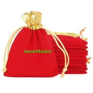 5 x velvet gift bags pouch wedding jewelry watch christmas necklace gold red new - Picture 1 of 4