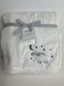 HTF NWT Carters White Lamb Sheep Moon Stars Velour Fleece Plush Baby Blanket