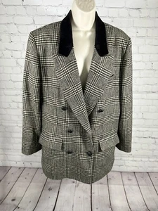 VTG Charles Klein Black Brown Plaid Double Breasted Peak Lapel Women’s Blazer L - Picture 1 of 10