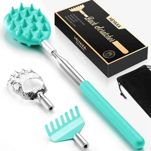 Telescoping Back Scratcher with 3Pcs Detachable Heads, Gifts for Christmas, S... - Foto 1 di 6
