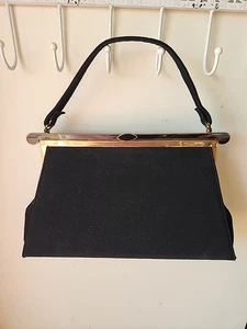 Vintage MCM Lewis Crown schwarz Wolle Kaschmir Handtasche HANDTASCHE Goldverschluss emailliert 8X14 - Bild 1 von 15