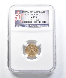 2008-W $5 Burnished Gold Eagle 1/10 Oz 0.1 Oz Gold MS70 NGC *8794 - Picture 1 of 3
