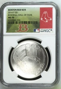 USA - 2014 P $1Baseball Hall of Fame Coin MS70 with Red Sox Label - Picture 1 of 1