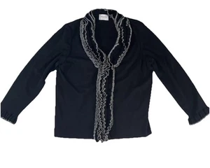 Stizzoli Wool Blend Sweater Size 50 L Black W/ Gray Ruffle Zip 3/4 Sleeve EUC - Picture 1 of 9