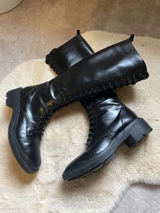 ZARA | Black Faux Leather Lace-Up Knee High Boots - Size 9AU/40EU - Picture 1 of 2