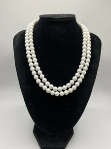 Collana Vintage W. Germany 2 Fili Sfaccettati Perline Bianche Tono Argento Firmata - Foto 1 di 11