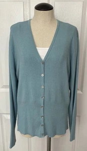 Apostrophe Cardigan Sweater Teal Blue Ribbed V Neck Women’s XL - Picture 1 of 10