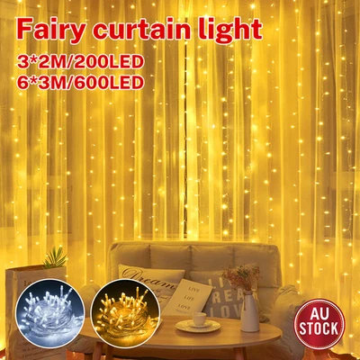 200/600 Led Curtain Fairy Lights Wedding Indoor Outdoor Christmas Garden Party - image 1 of 4