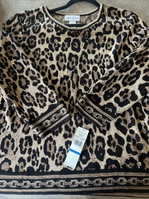 XL Suéter Tejido Suéter Negro Estampado Leopardo Alfred Dunner Foto 1 de 4