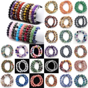 Handmade Mixed Natural Gemstone Round Bead Stretch Bracelet Bangle Healing Reiki - Picture 1 of 92