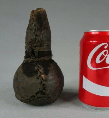 gourde ancienne en bois et cuir afrique antique african gourd - Photo 1/2
