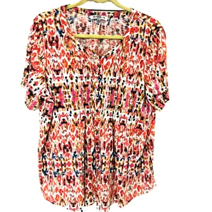 Top Pintuck Rosa Oliva Mujer 1X Coral Abstracto Ropa Activa Corta Slv Fácil Cuidado - Imagen 1 de 8