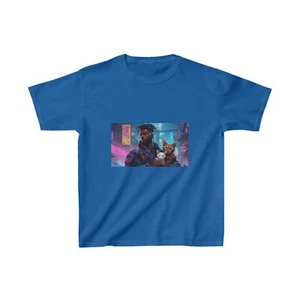 Cyberpunk Sci-Fi Warrior with Cats Kids Heavy Cotton™ Tee - Picture 1 of 51